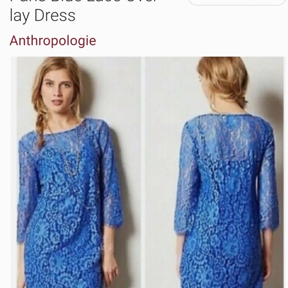 Anthropologie HD paris blue lace overture dress S